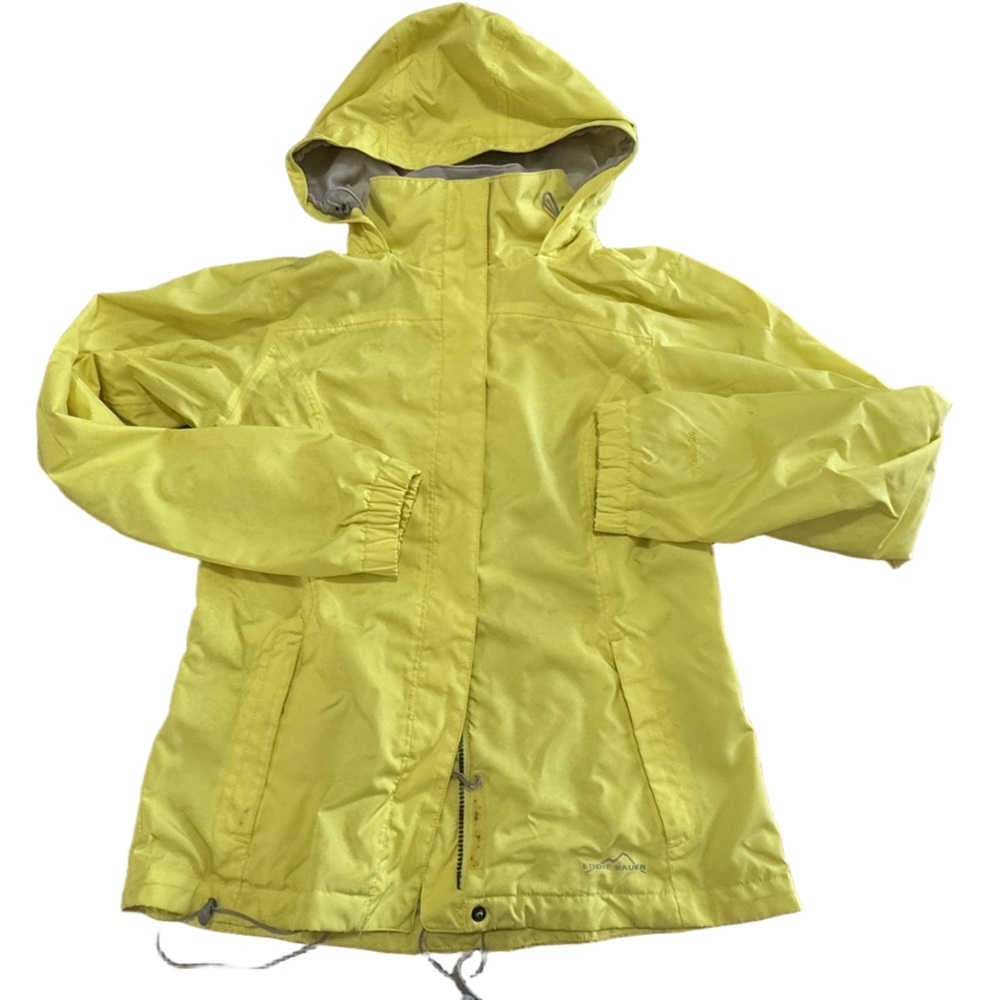 Eddie Bauer Bright Yellow WaterProof Hooded Rain Jacket Size Medium